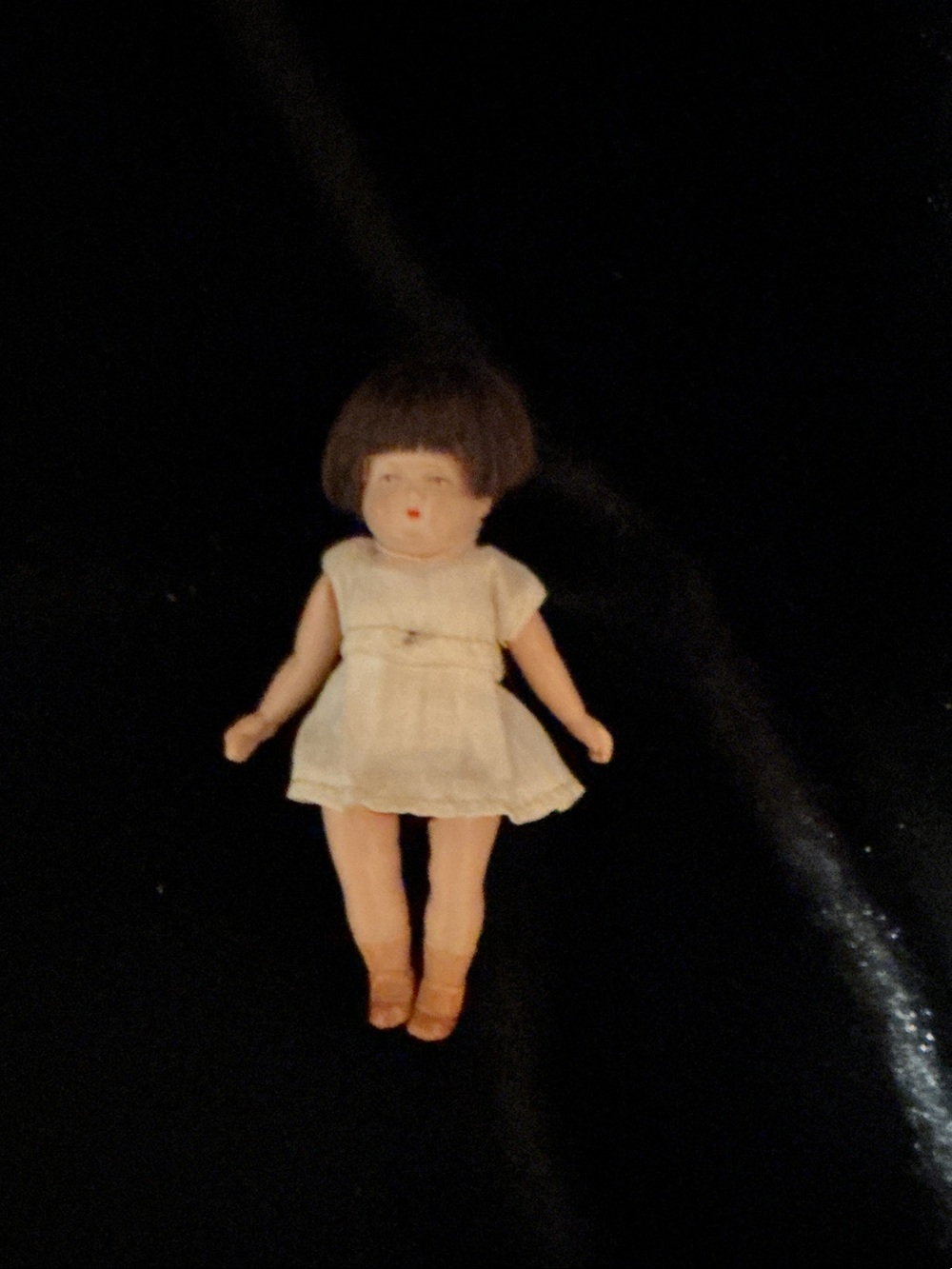 Vintage Small Bisque Doll in White Dress